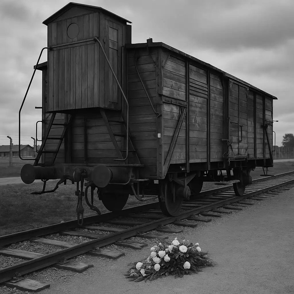 Auschwitz tour group in front of entrance