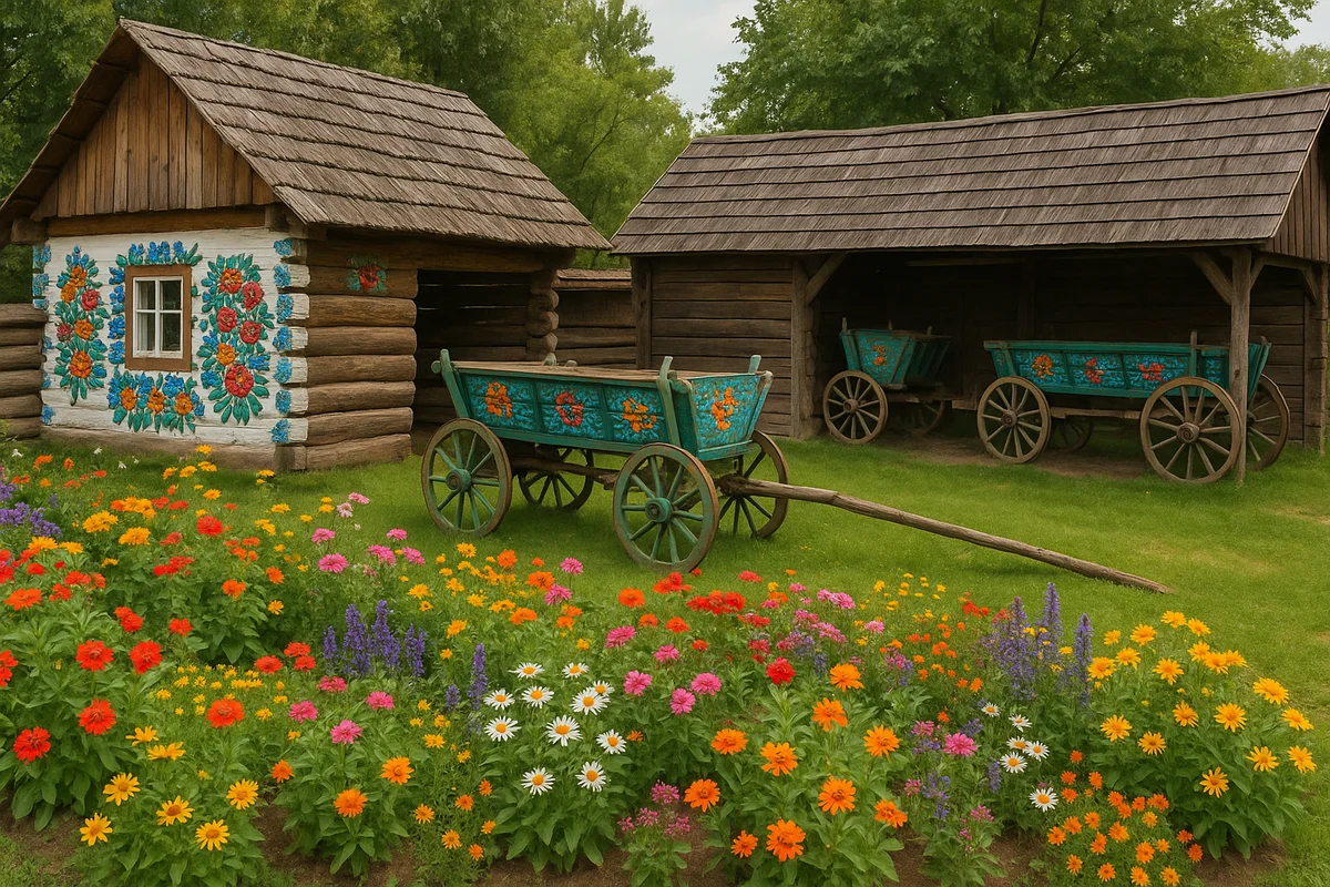 Colorfully painted house in Zalipie village